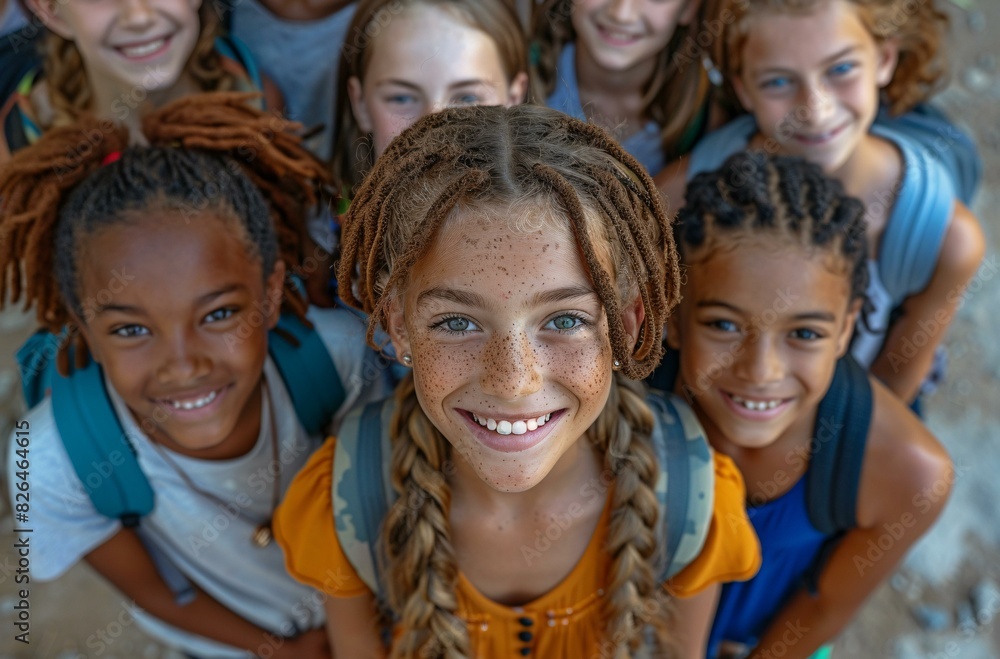 A group of children with braids are smiling and posing for the camera. A group of children with braids are smiling and posing for the camera.
