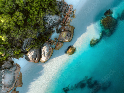 Aerial view of Emu Beach with beautiful coastline and blue ocean, Kalgan, Western Australia, Australia. photo