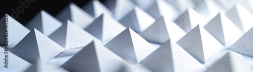 Abstract close-up of white geometric shapes forming a neat pattern with a dynamic lighting effect, creating an artistic visual texture.