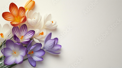 a group of flowers on a white surface