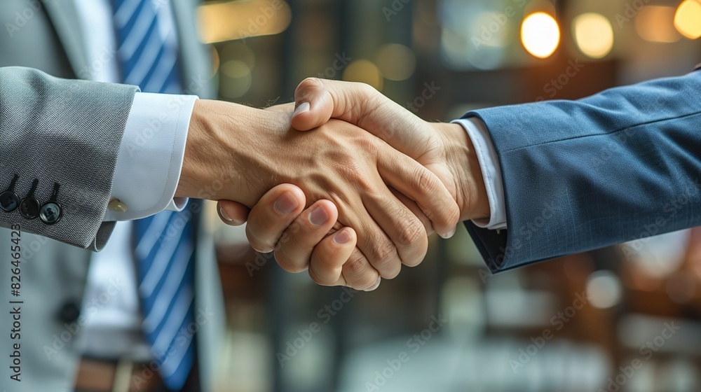 Business professionals shaking hands in agreement, sealing a successful deal or partnership in finance. Business professionals shaking hands in agreement, sealing a successful deal or partnership in finance.