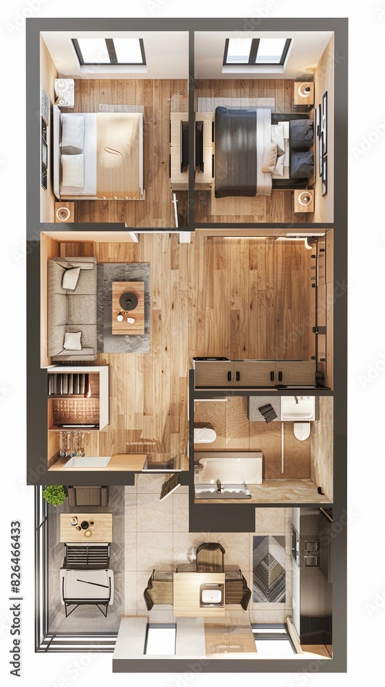 Top view of an apartment Floor plan, apartment interior isolated on white background Top view of an apartment Floor plan, apartment interior isolated on white background