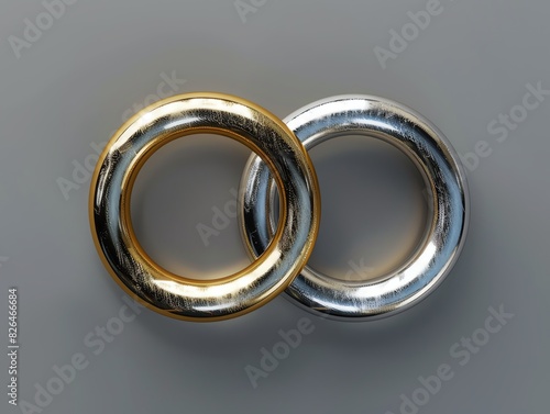 Elegant gold and silver rings interlocked against a neutral background, symbolizing unity and timeless elegance.
