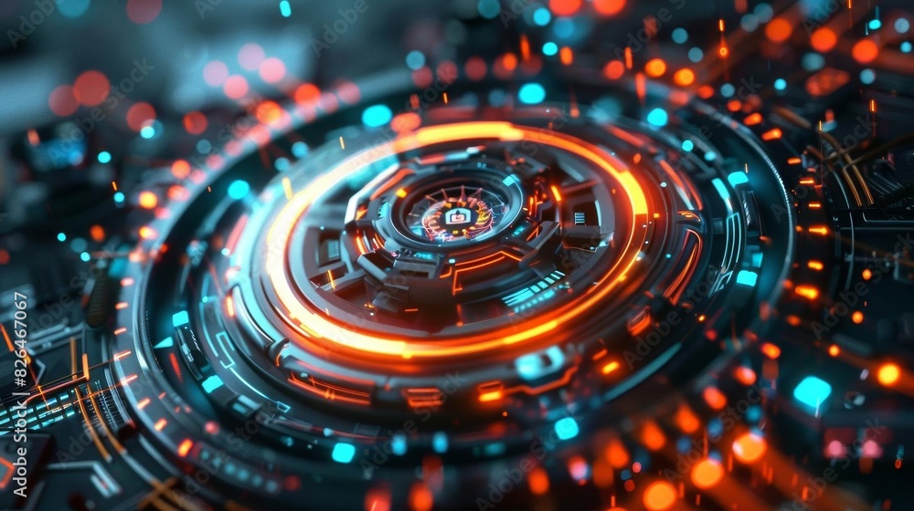 3D model of a data monitoring icon with bright, contrasting colors and intricate details 3D model of a data monitoring icon with bright, contrasting colors and intricate details