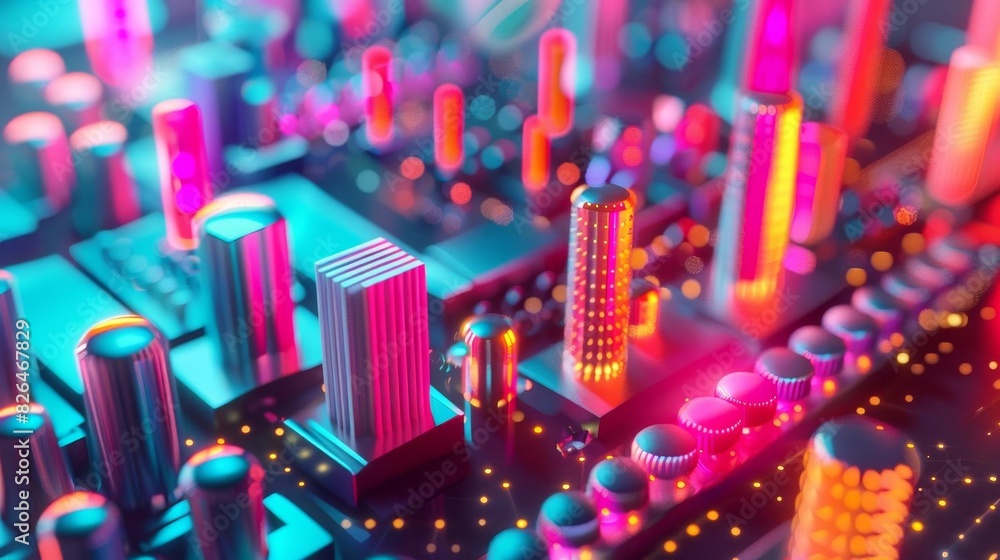 Illustration of a data monitoring icon in 3D with a colorful background and abstract patterns Illustration of a data monitoring icon in 3D with a colorful background and abstract patterns