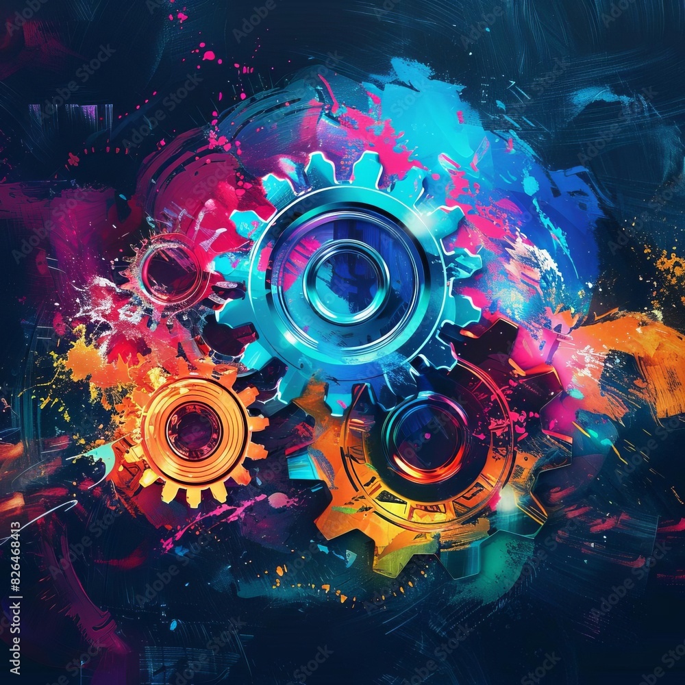 Illustration of an automation process icon with a colorful, abstract background Illustration of an automation process icon with a colorful, abstract background