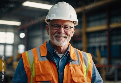 A happy Caucasian white male manufacturing worker or engineer, a senior professional engineer or foreman in the workplace