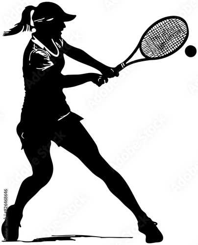 Silhouette of a female tennis player hitting a tennis ball 