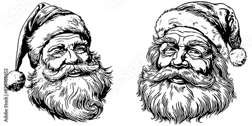 Santa Clause head sketch, two variations, isolated 