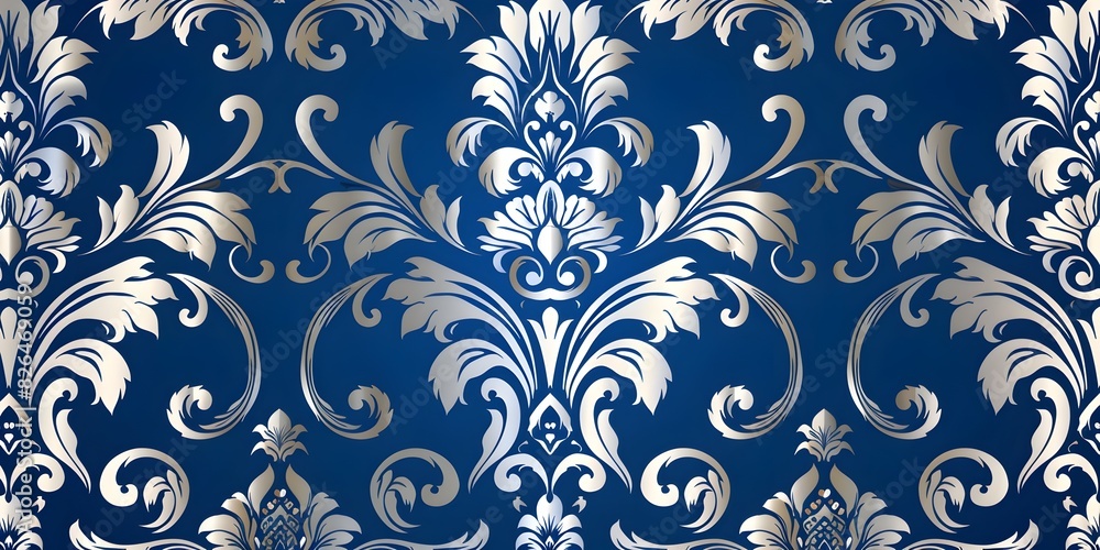 Regal Royal Blue and Silver Damask Baroque Pattern Elegant Vintage Seamless Design Background Regal Royal Blue and Silver Damask Baroque Pattern Elegant Vintage Seamless Design Background