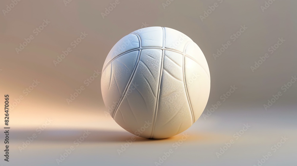 3D rendering of a basketball. The ball is made of white leather and has a textured surface. It is sitting on a beige-colored surface.