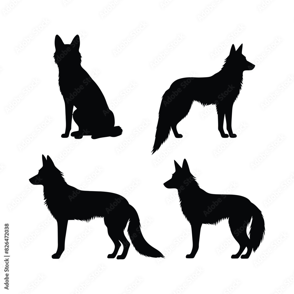 Wolf silhouette set Clipart on a white Background Wolf silhouette set Clipart on a white Background