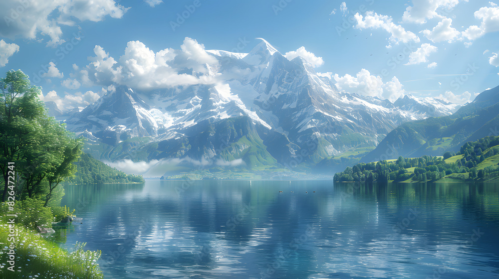 Switzerland, lakes, clouds, mountains, magazine illustrations Switzerland, lakes, clouds, mountains, magazine illustrations