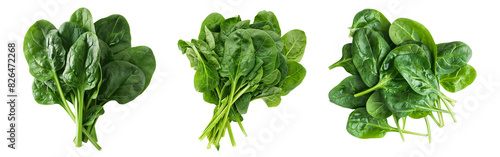 Vibrant Fresh Spinach Leaves Collection Isolated on White Background, Perfect for Healthy Cooking and Dietary Needs