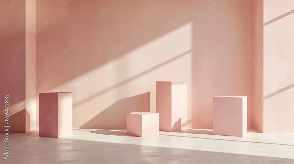 studio setting with pedestals in pink colours. Space full of sunlight studio setting with pedestals in pink colours. Space full of sunlight