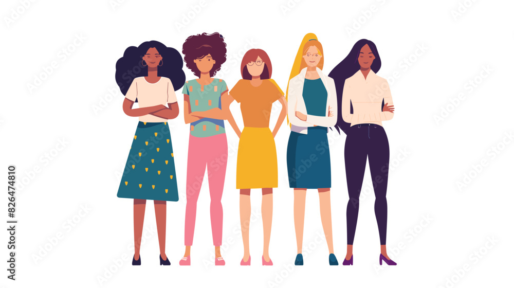 Women's Day Illustration: Diverse Females Standing Together in Sisterhood