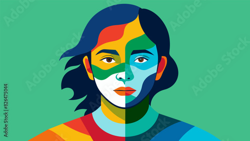 A selfportrait with layers of paint and collage showing the different facets and layers of ones identity that can be revealed and explored through. Vector illustration