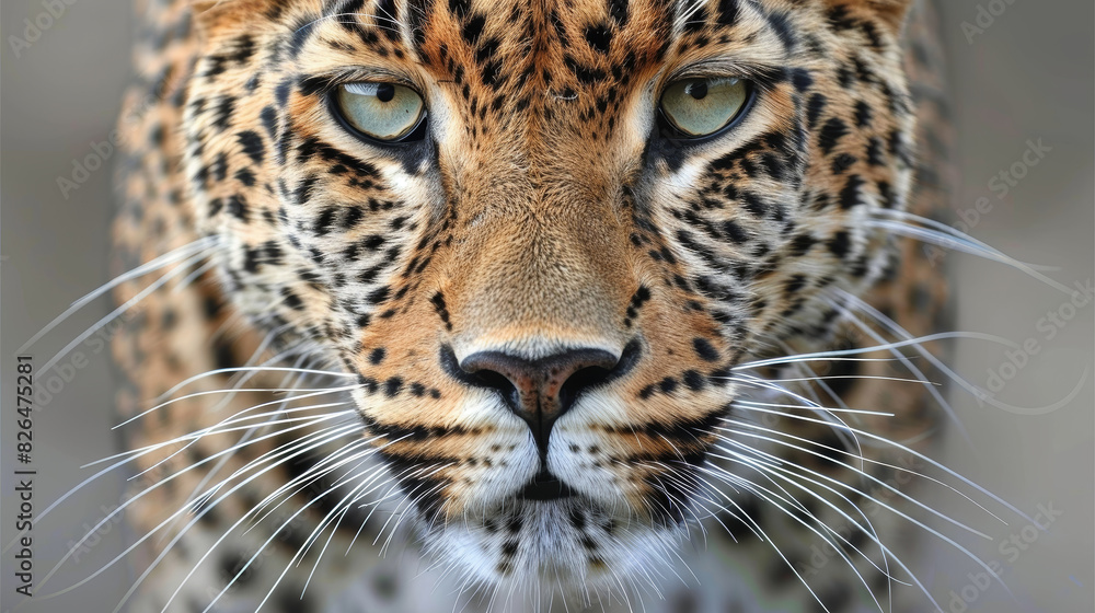 Macro shot capturing the striking details of a leopard's eyes and fur Macro shot capturing the striking details of a leopard's eyes and fur