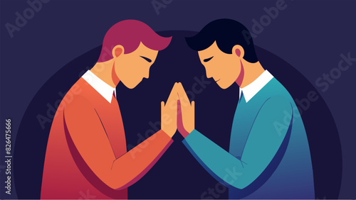 A moment of reflection as the men hold hands and bow their heads giving thanks for the blessings in their lives.. Vector illustration