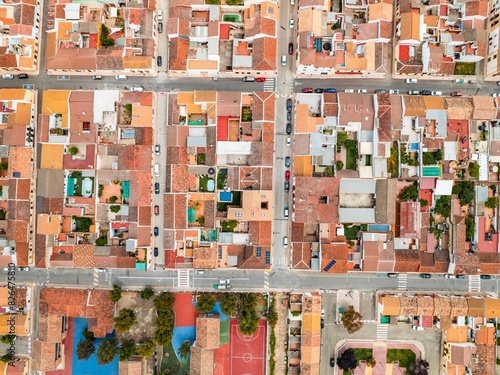 Aerial view of beautiful village rooftops in La Carolina, Jaen, Spain.