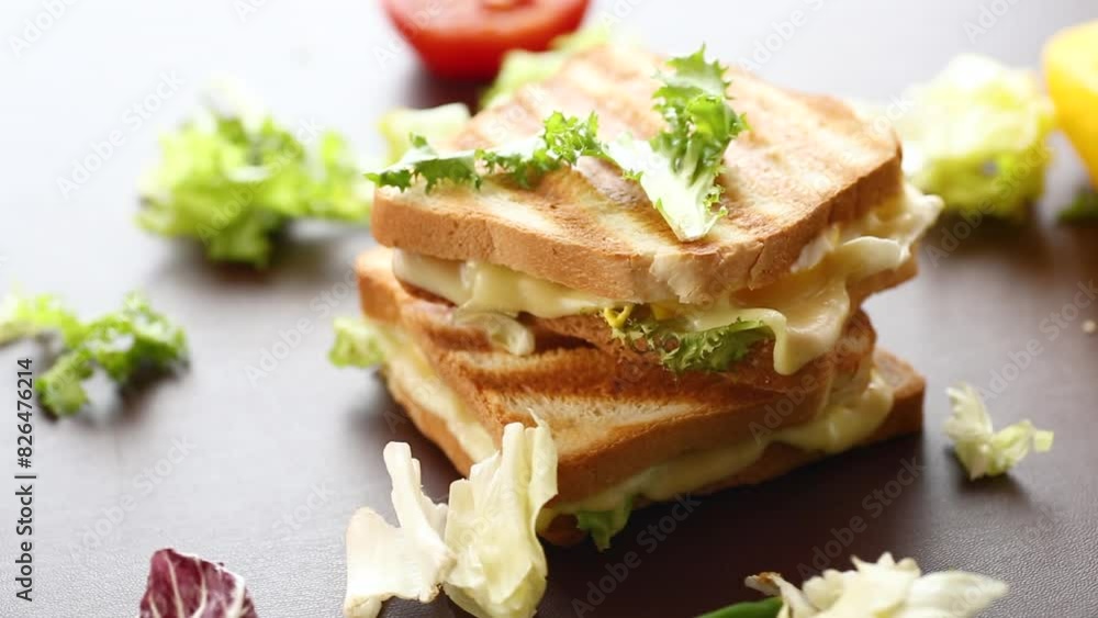 fried toasts with filling, salad leaves, tomatoes fried toasts with filling, salad leaves, tomatoes