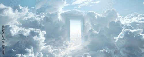 white heaven gate in clouds, white background, hyper realistic, photo realisitic photo