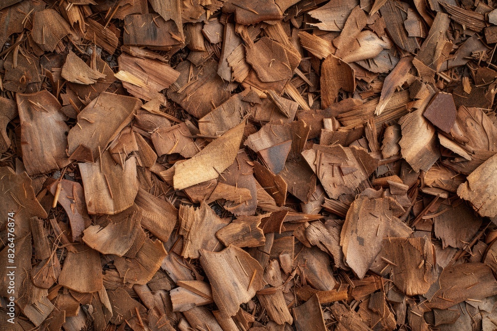 Brown Textures: Closeup Detail of Wood Shaves for Garden Parterre Background