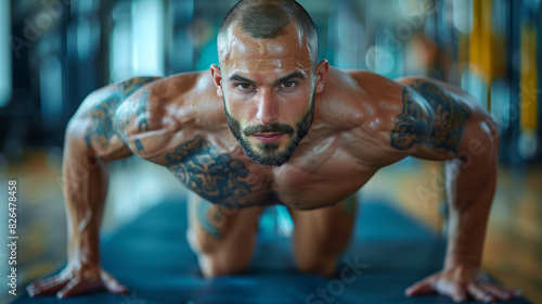 man with exercise pose in gym