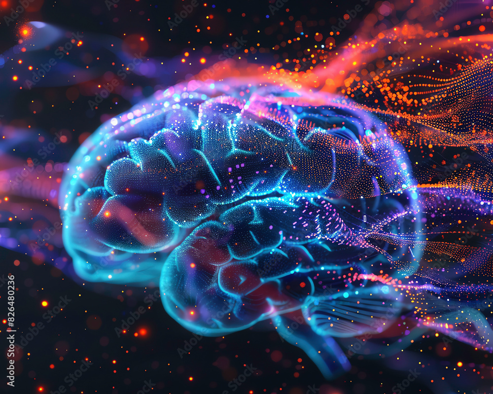 Colorful abstract digital visualization of a human brain with ...