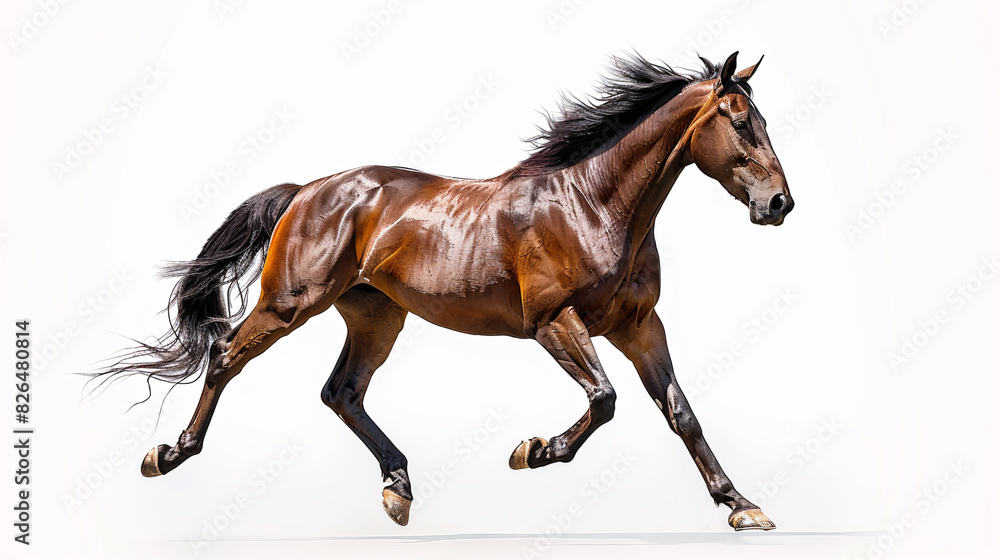 Fototapeta premium Elegant horse trotting on a white background