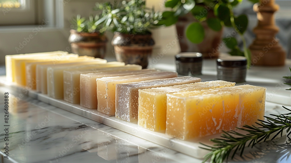 Rows of colorful and beautiful soap cubes. Cubes are handmade and have a pleasant aroma.