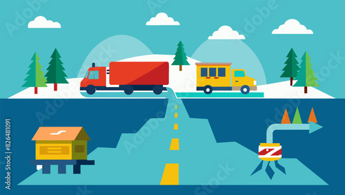 Increased transportation costs as roads need to be constantly repaired and reinforced due to the effects of thawing permafrost.. Vector illustration