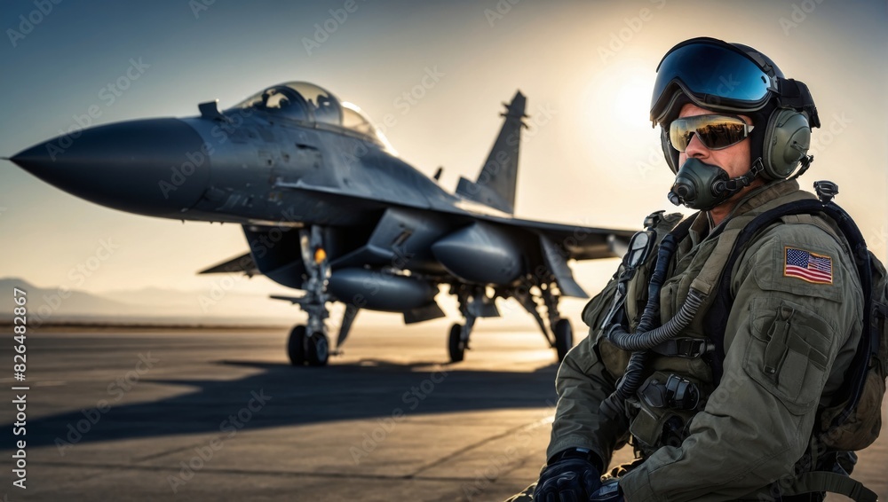 Fighter Pilot Ready for Mission at Military Airbase Fighter Pilot Ready for Mission at Military Airbase