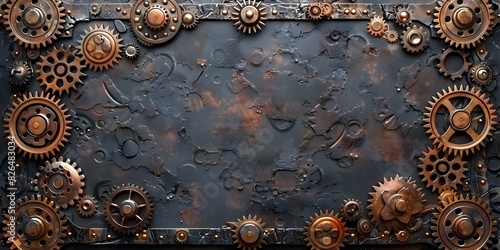 Intricate Steampunk Inspired Frame with Gears and Metallic Accents Detailed in Industrial Style