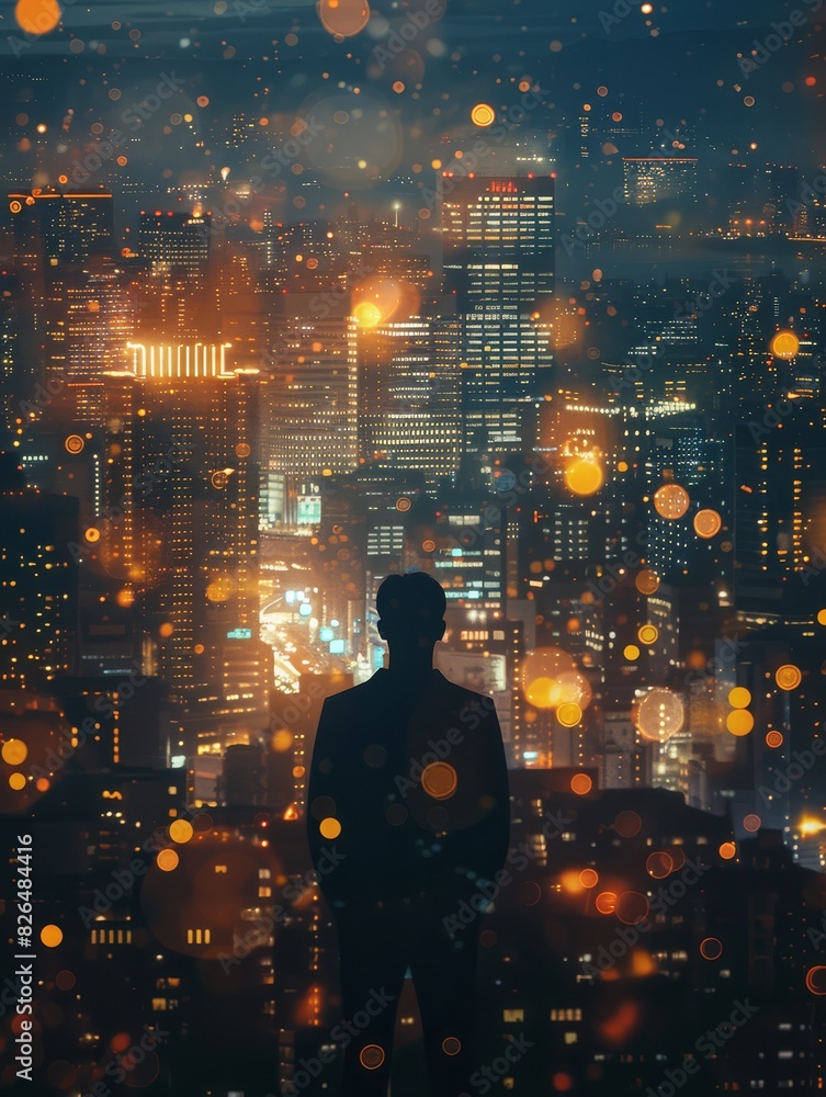 Silhouette of Man Overlooking Illuminated Cityscape at Night
Silhouette of Man Overlooking Illuminated Cityscape at Night
