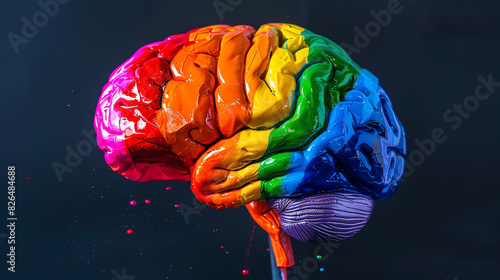 LGBT Colors Painted Brain Model on Dark Background