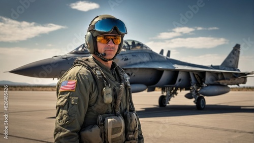 Air Force Pilot Standing By Fighter Jet on Runway
