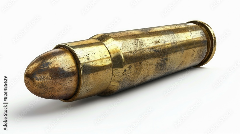 Bullet Shell. Side View of Shiny Brass Caliber Munition Isolated on White Background Bullet Shell. Side View of Shiny Brass Caliber Munition Isolated on White Background