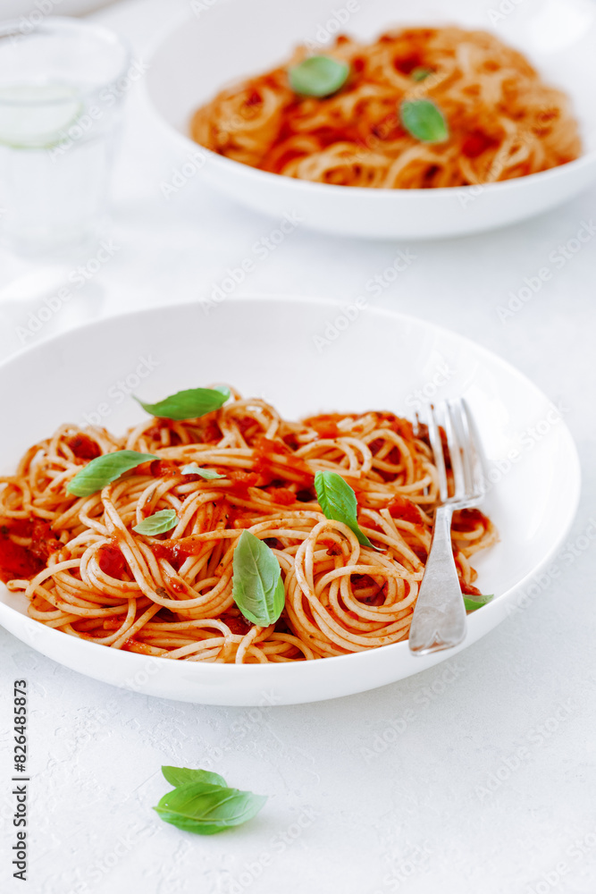 spaghetti with tomato sauce, traditional italian pasta spaghetti with tomato sauce, traditional italian pasta