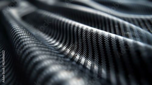 Black and white abstract background. The image shows a close-up of a wavy surface with a carbon fiber texture.
