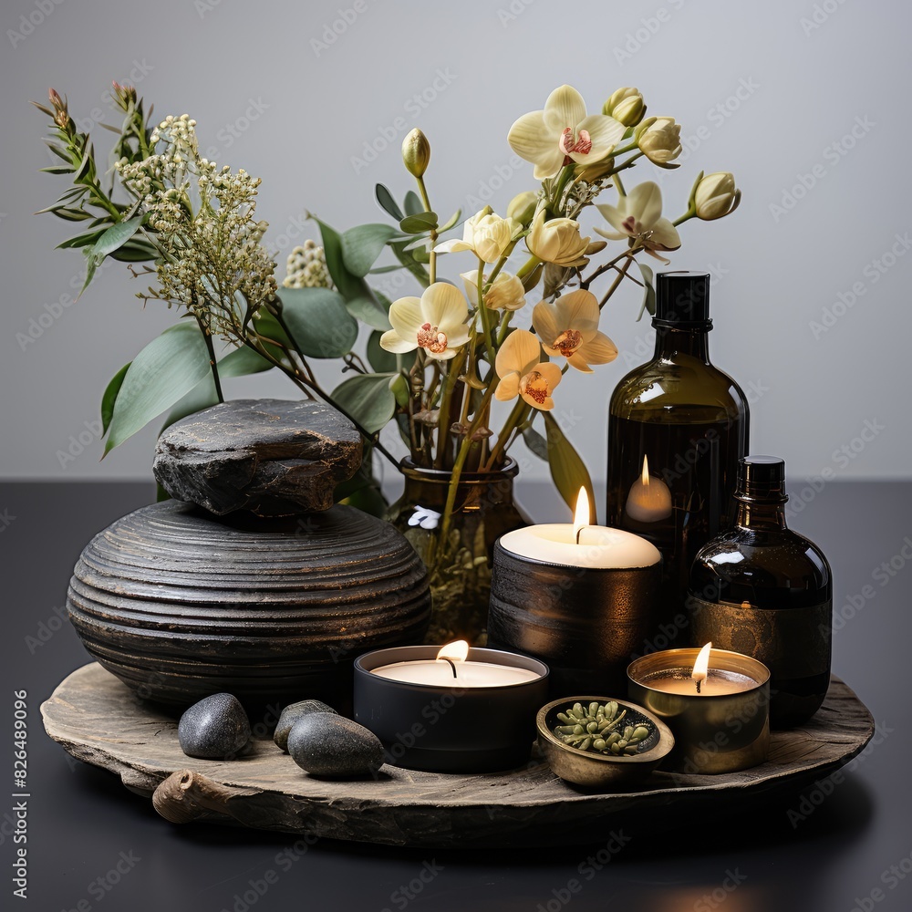 spa still life with candles and orchid spa still life with candles and orchid