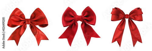 Elegant red ribbon bow isolated on transparent background cutout png