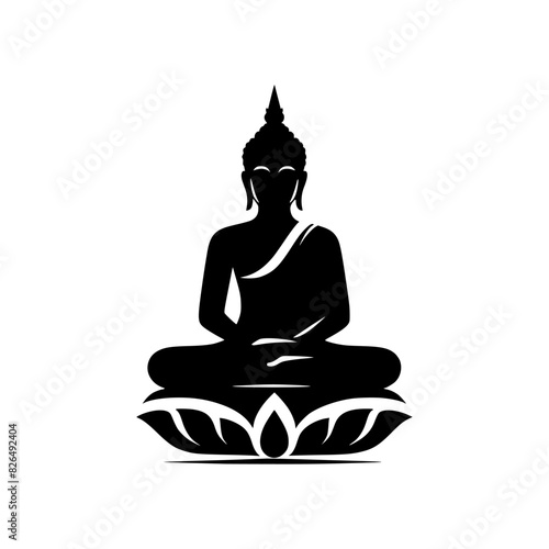 Black silhouette of a sitting buddha. vector logo of a budha.