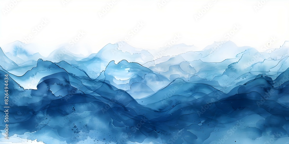 Fototapeta premium Fluid blue watercolor texture evoking ocean waves in abstract art concept. Concept Ocean Waves, Abstract Art, Blue Watercolor, Fluid Texture, Visual Inspiration