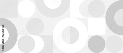 Trendy seamless abstract geometric background with circles in Scandinavian retro style, beautiful cover. Graphic pattern of simple shapes in gray tones, abstract white mosaic.