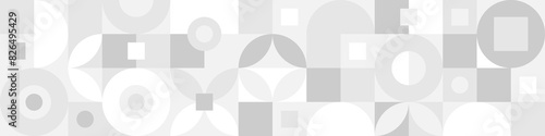 Trendy seamless abstract geometric background with circles in Scandinavian retro style, beautiful cover. Graphic pattern of simple shapes in gray tones, abstract white mosaic.