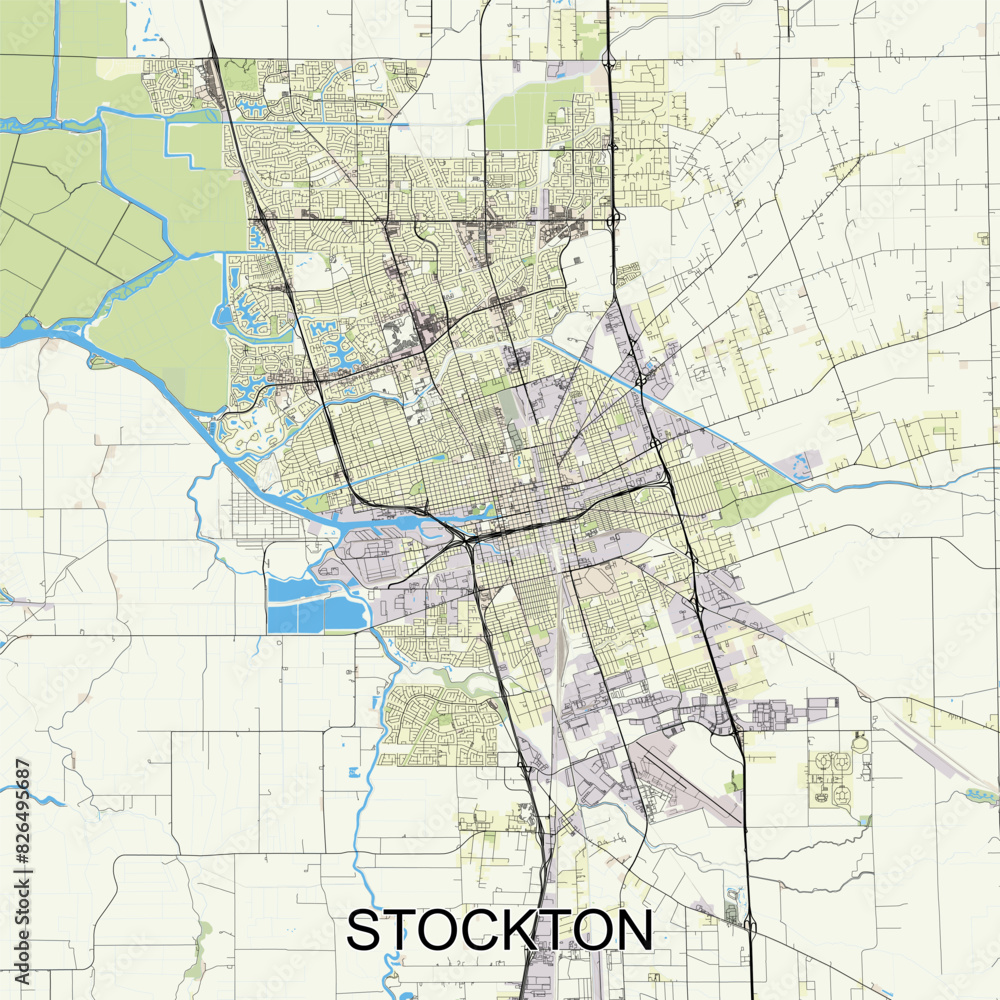 Obraz premium Stockton, California, USA map poster art