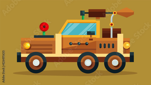 Combine woodworking and electronics to construct a motorized wooden car.. Vector illustration