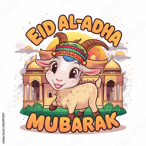 happy eid mubarak goat illustration