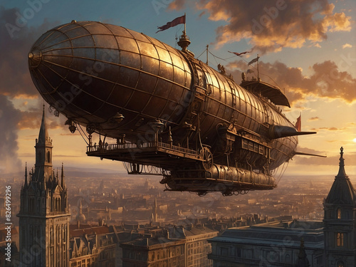 Steampunk Airships Over Victorian Cityscape: Resplendent Dawn